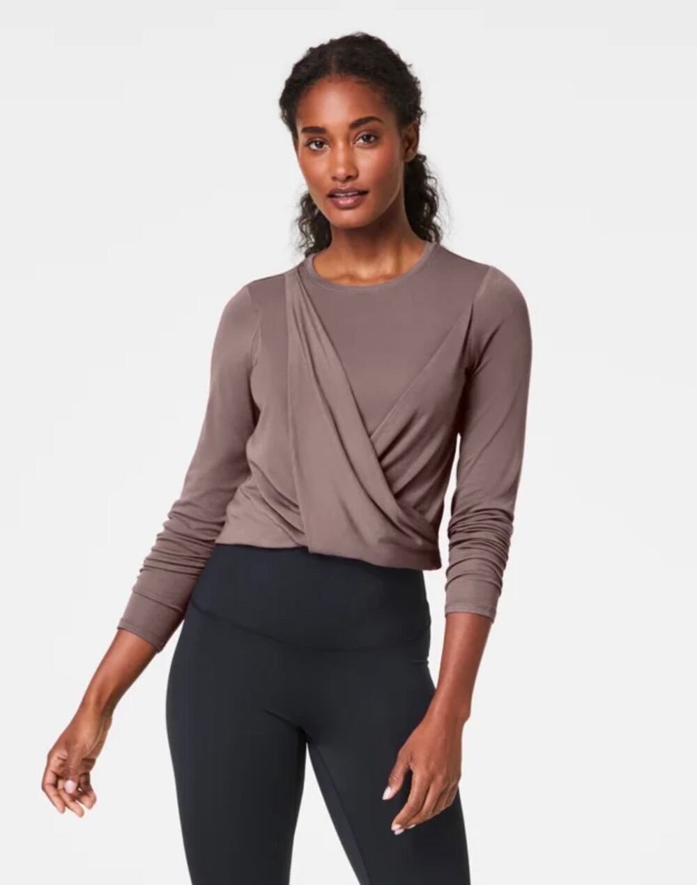 Spanx Better Base Long Sleeve Twist & Fold Wrap Top Smoke Large